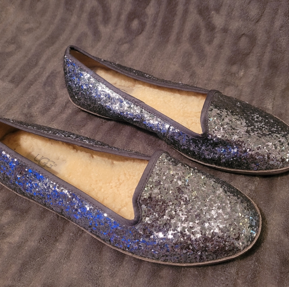 UGG flats, Size 6, Blue Gray Sparkle